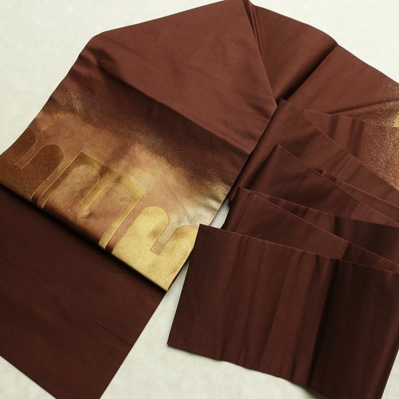 名古屋帯 太鼓柄 良品 正絹 幾何学柄・抽象柄 名古屋仕立て なごや帯 リサイクル帯 帯 引箔 モダン シンプル 茶_画像17
