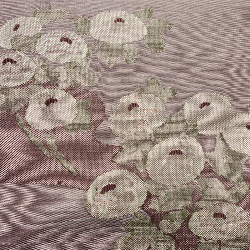 名古屋帯 太鼓柄 正絹 花柄 名古屋仕立て なごや帯 リサイクル帯 帯 紫・藤色_画像2