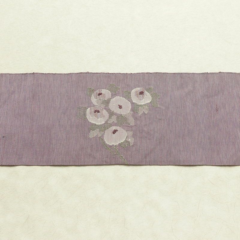 名古屋帯 太鼓柄 正絹 花柄 名古屋仕立て なごや帯 リサイクル帯 帯 紫・藤色_画像14