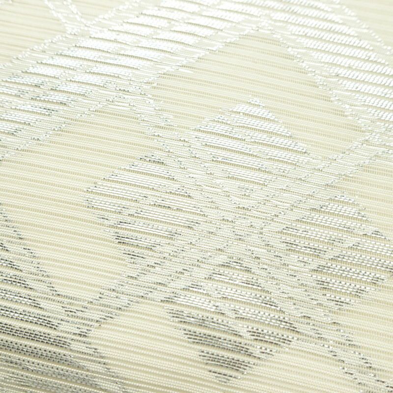 名古屋帯 全通柄 正絹 古典柄 名古屋仕立て なごや帯 リサイクル帯 帯 銀糸 白_画像3