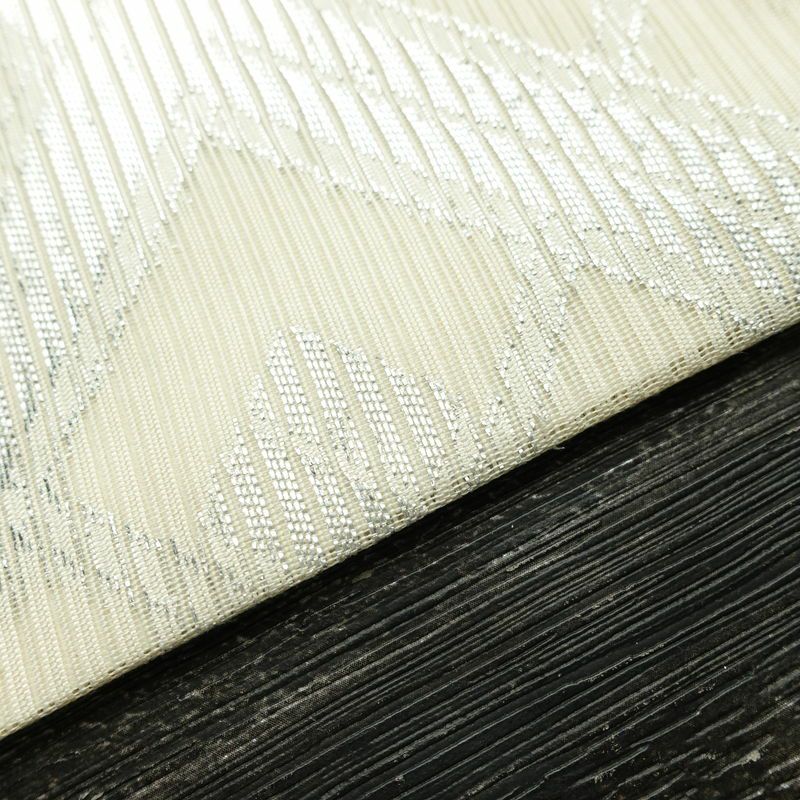 名古屋帯 全通柄 正絹 古典柄 名古屋仕立て なごや帯 リサイクル帯 帯 銀糸 白_画像12