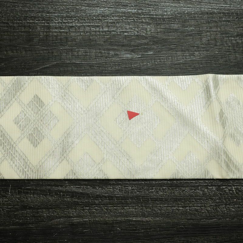 名古屋帯 全通柄 正絹 古典柄 名古屋仕立て なごや帯 リサイクル帯 帯 銀糸 白_画像13