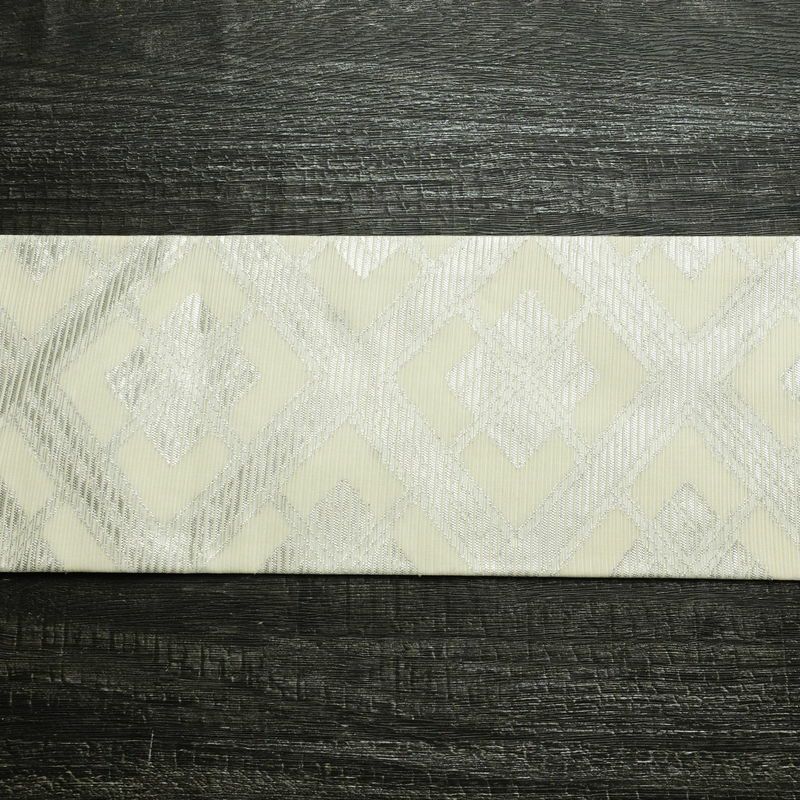 名古屋帯 全通柄 正絹 古典柄 名古屋仕立て なごや帯 リサイクル帯 帯 銀糸 白_画像15