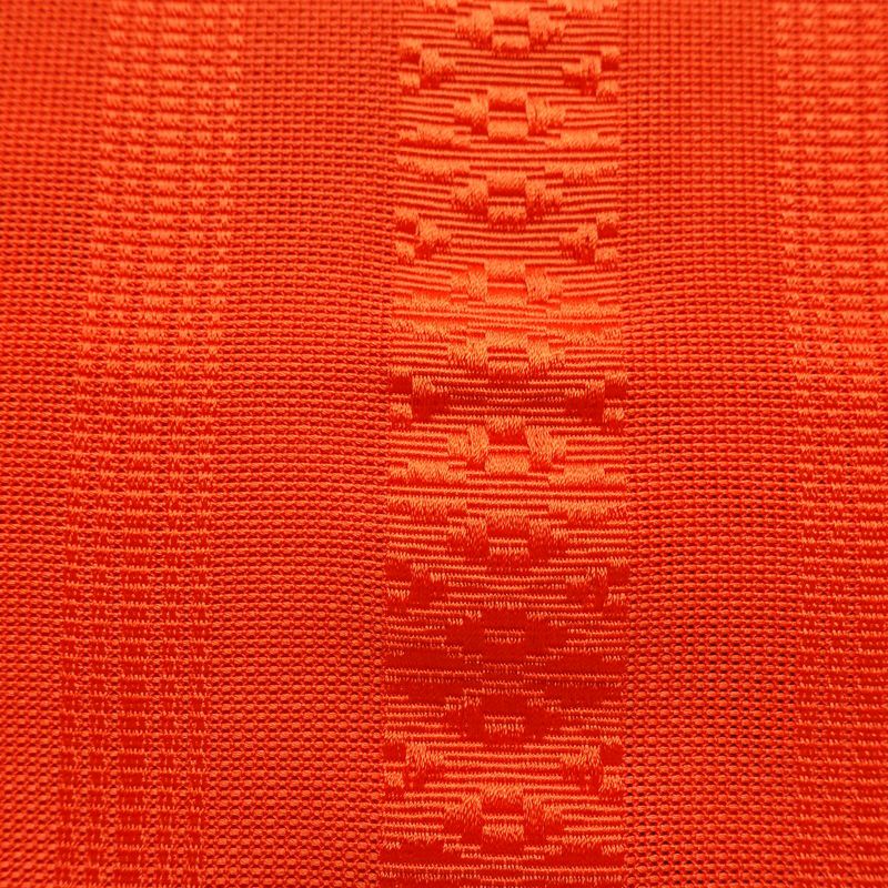 名古屋帯 全通柄 良品 夏用 混紡 縞柄・線柄 松葉仕立て なごや帯 リサイクル帯 帯 橙_画像4