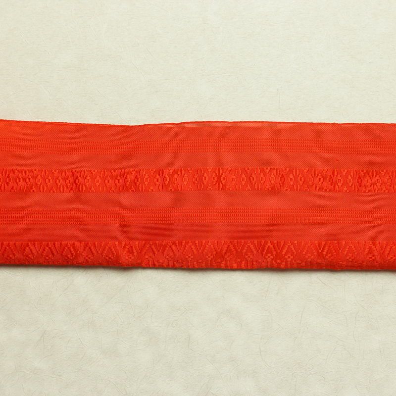 名古屋帯 全通柄 良品 夏用 混紡 縞柄・線柄 松葉仕立て なごや帯 リサイクル帯 帯 橙_画像13