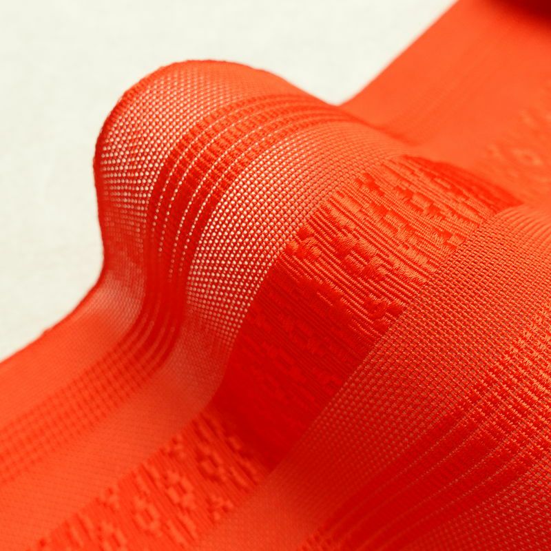 名古屋帯 全通柄 良品 夏用 混紡 縞柄・線柄 松葉仕立て なごや帯 リサイクル帯 帯 橙_画像21