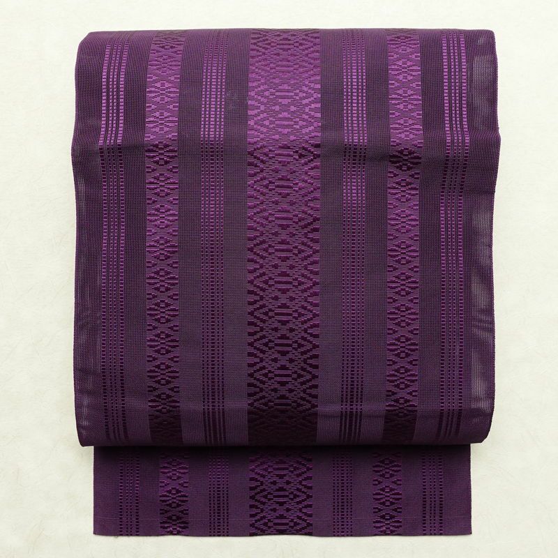 名古屋帯 全通柄 夏用 正絹 縞柄・線柄 名古屋仕立て なごや帯 リサイクル帯 帯 紫・藤色_画像1