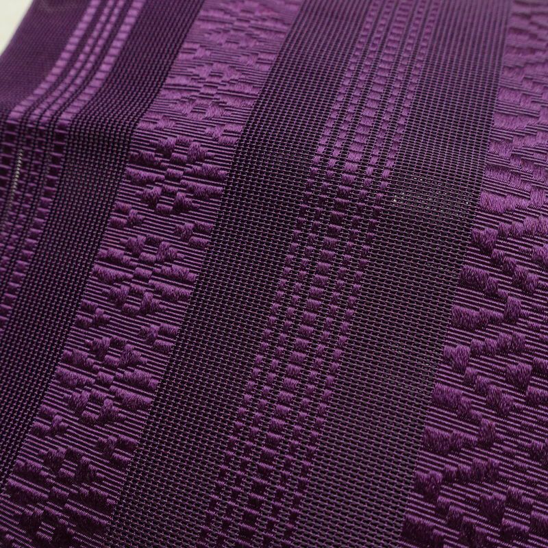 名古屋帯 全通柄 夏用 正絹 縞柄・線柄 名古屋仕立て なごや帯 リサイクル帯 帯 紫・藤色_画像5