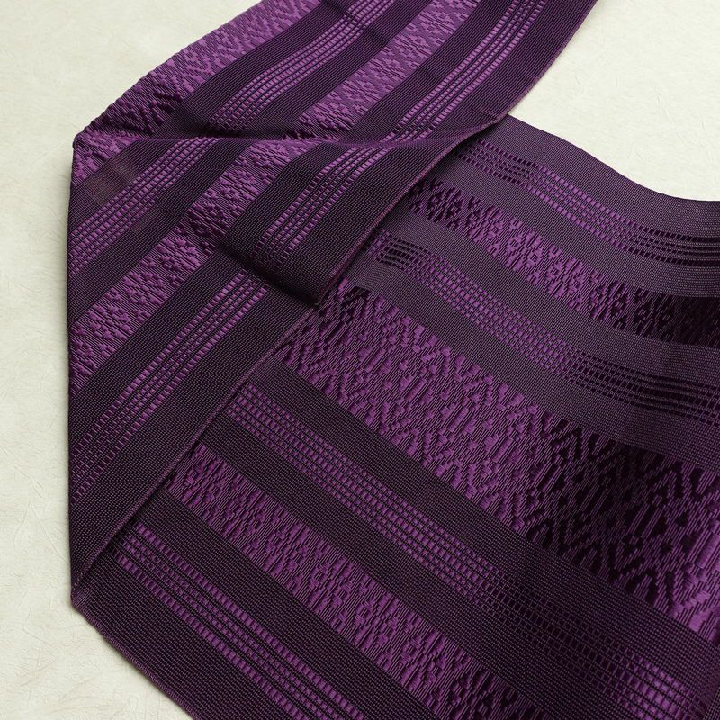 名古屋帯 全通柄 夏用 正絹 縞柄・線柄 名古屋仕立て なごや帯 リサイクル帯 帯 紫・藤色_画像18