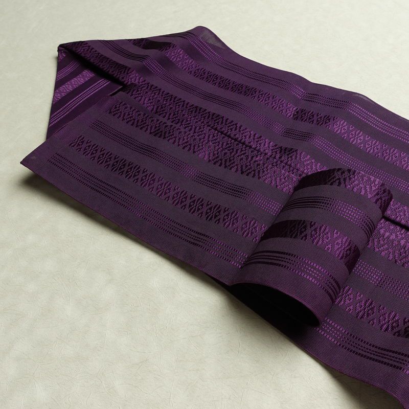 名古屋帯 全通柄 夏用 正絹 縞柄・線柄 名古屋仕立て なごや帯 リサイクル帯 帯 紫・藤色_画像21