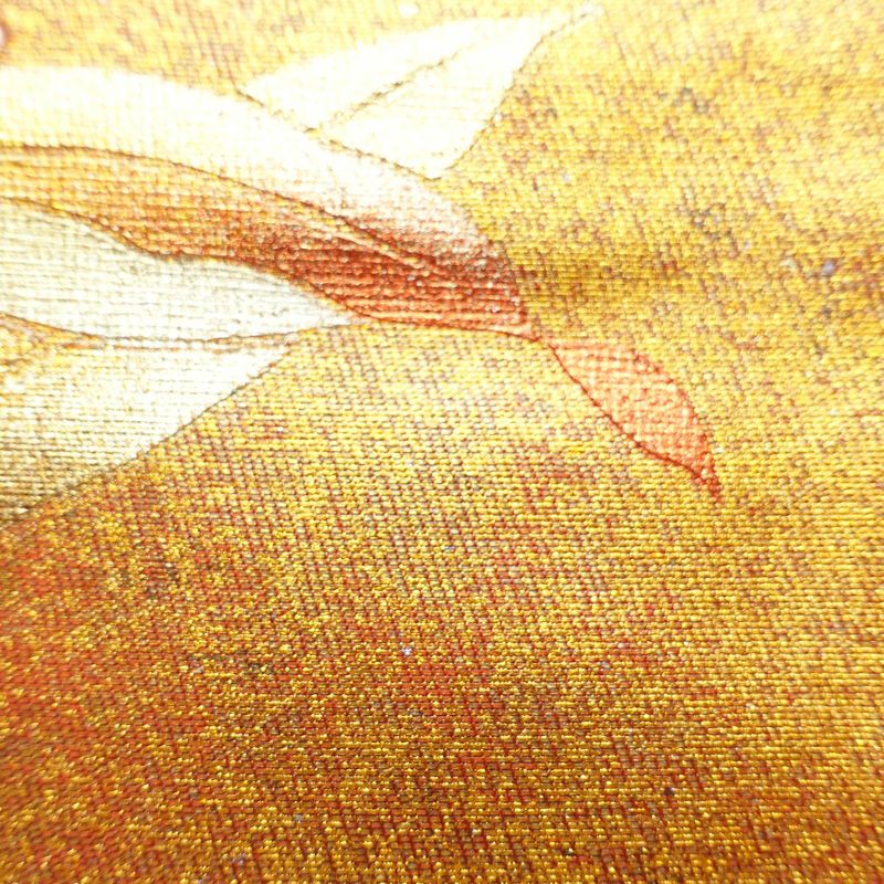 名古屋帯 太鼓柄 良品 正絹 花柄 名古屋仕立て なごや帯 リサイクル帯 帯 刺繍 箔 引箔 橙_画像5