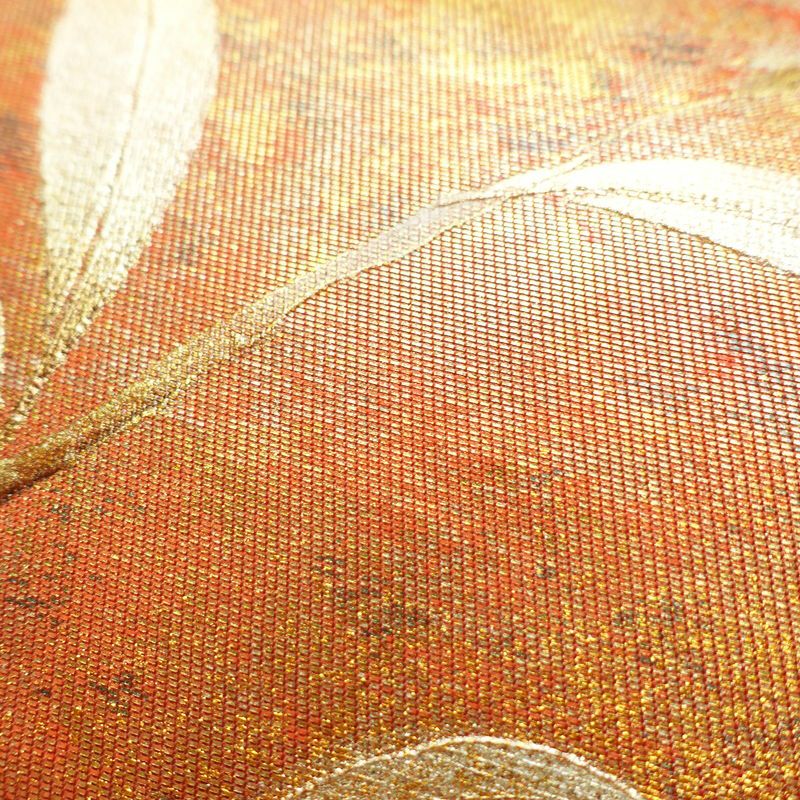 名古屋帯 太鼓柄 良品 正絹 花柄 名古屋仕立て なごや帯 リサイクル帯 帯 刺繍 箔 引箔 橙_画像6