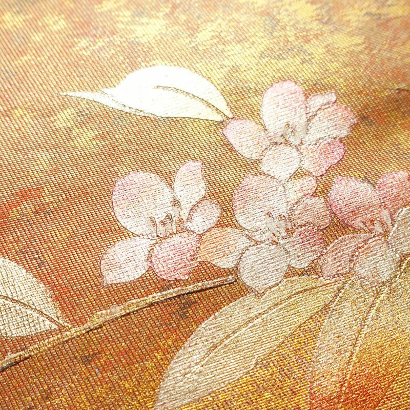 名古屋帯 太鼓柄 良品 正絹 花柄 名古屋仕立て なごや帯 リサイクル帯 帯 刺繍 箔 引箔 橙_画像7
