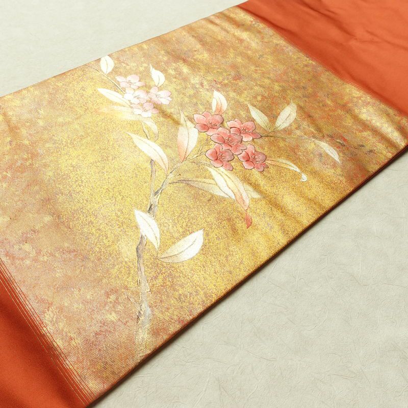 名古屋帯 太鼓柄 良品 正絹 花柄 名古屋仕立て なごや帯 リサイクル帯 帯 刺繍 箔 引箔 橙_画像12