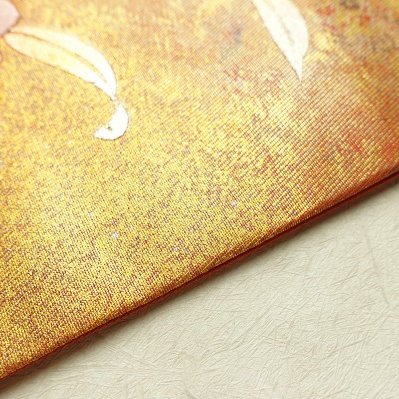 名古屋帯 太鼓柄 良品 正絹 花柄 名古屋仕立て なごや帯 リサイクル帯 帯 刺繍 箔 引箔 橙_画像13