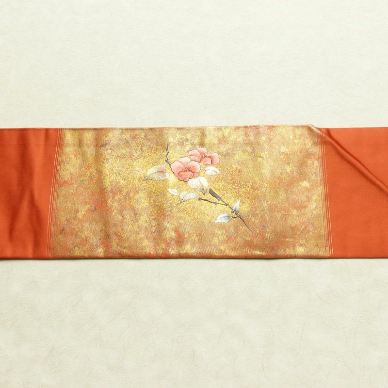 名古屋帯 太鼓柄 良品 正絹 花柄 名古屋仕立て なごや帯 リサイクル帯 帯 刺繍 箔 引箔 橙_画像14