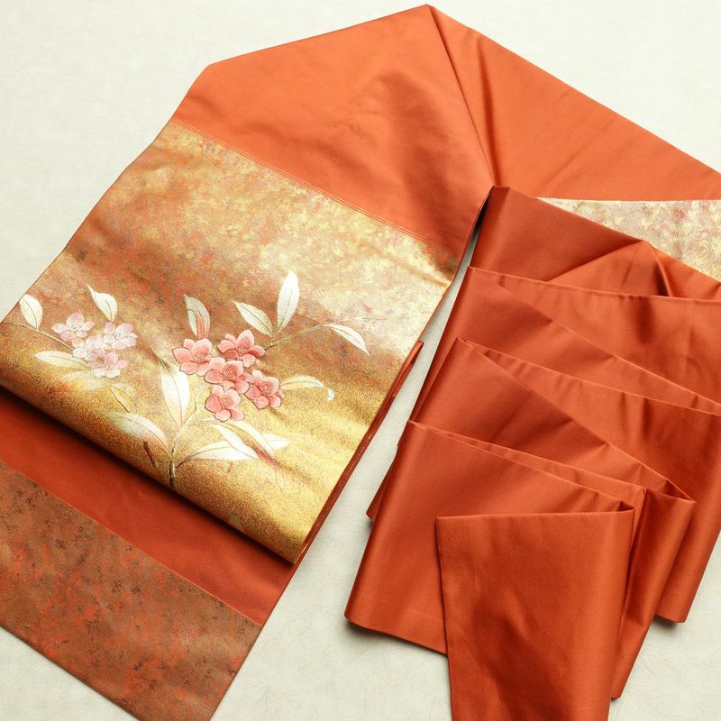 名古屋帯 太鼓柄 良品 正絹 花柄 名古屋仕立て なごや帯 リサイクル帯 帯 刺繍 箔 引箔 橙_画像17