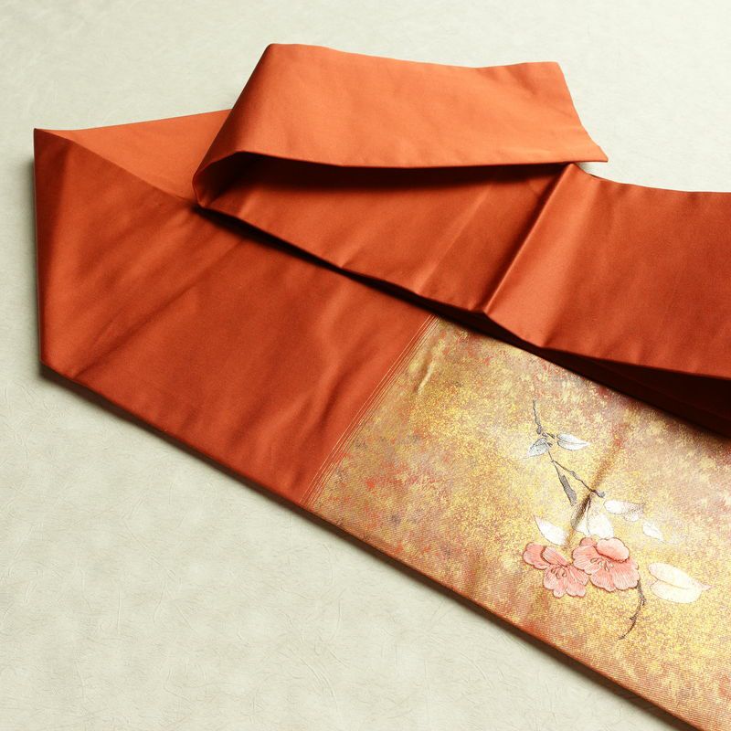 名古屋帯 太鼓柄 良品 正絹 花柄 名古屋仕立て なごや帯 リサイクル帯 帯 刺繍 箔 引箔 橙_画像21