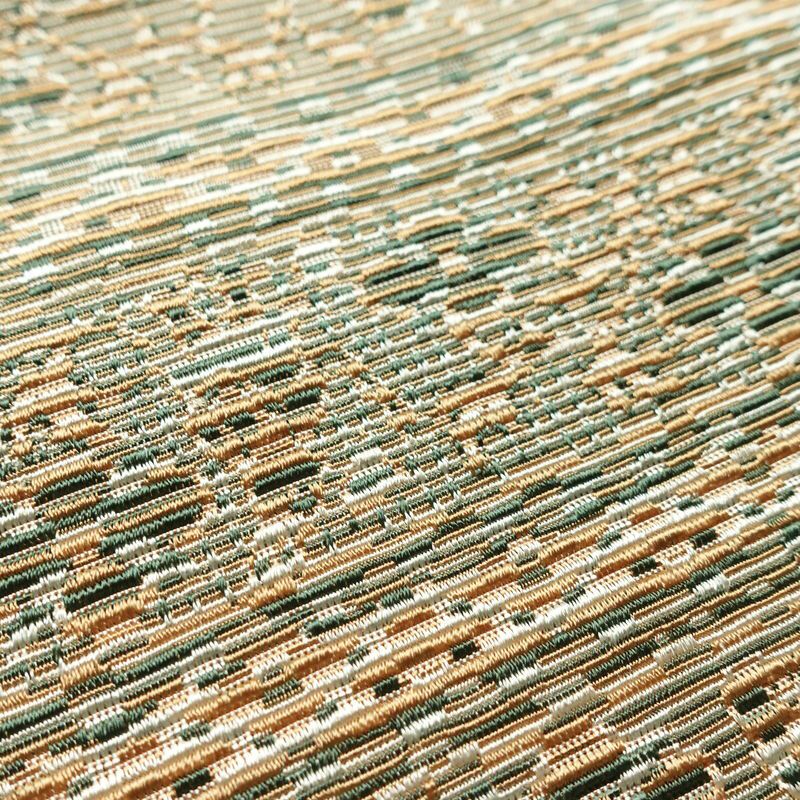 名古屋帯 全通柄 良品 正絹 幾何学柄・抽象柄 通し仕立て なごや帯 リサイクル帯 帯 オリエンタル ベージュ_画像5