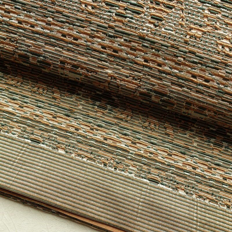 名古屋帯 全通柄 良品 正絹 幾何学柄・抽象柄 通し仕立て なごや帯 リサイクル帯 帯 オリエンタル ベージュ_画像7