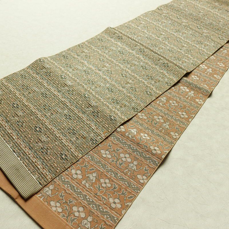 名古屋帯 全通柄 良品 正絹 幾何学柄・抽象柄 通し仕立て なごや帯 リサイクル帯 帯 オリエンタル ベージュ_画像10