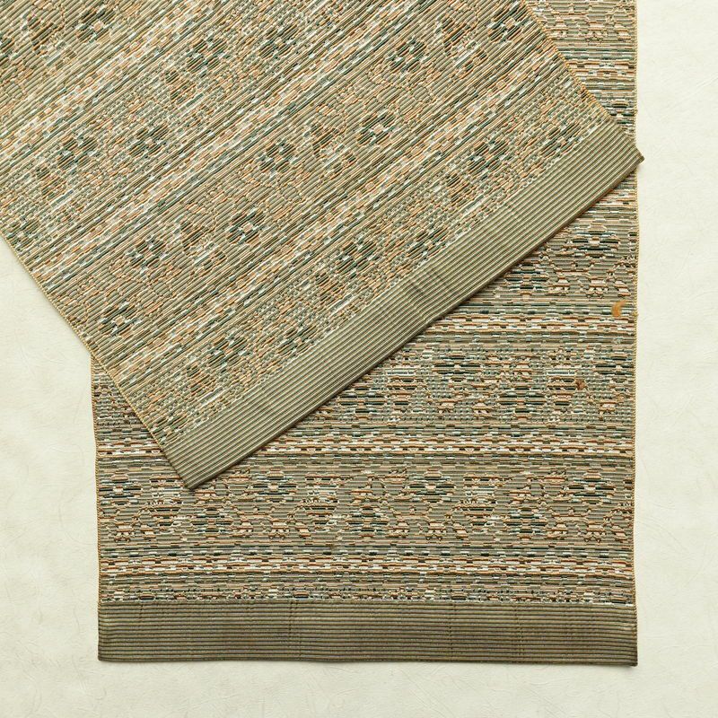 名古屋帯 全通柄 良品 正絹 幾何学柄・抽象柄 通し仕立て なごや帯 リサイクル帯 帯 オリエンタル ベージュ_画像15