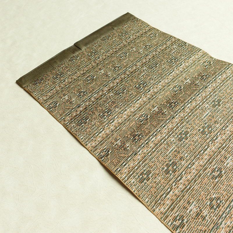 名古屋帯 全通柄 良品 正絹 幾何学柄・抽象柄 通し仕立て なごや帯 リサイクル帯 帯 オリエンタル ベージュ_画像18