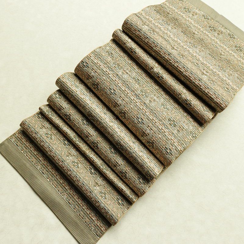 名古屋帯 全通柄 良品 正絹 幾何学柄・抽象柄 通し仕立て なごや帯 リサイクル帯 帯 オリエンタル ベージュ_画像19