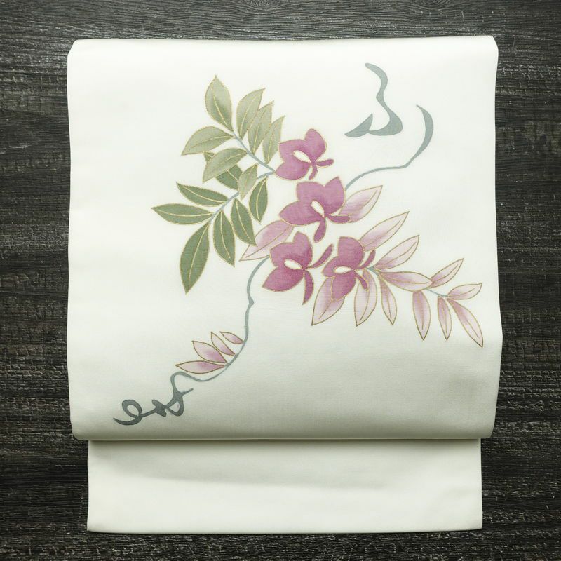 名古屋帯 太鼓柄 正絹 花柄 名古屋仕立て なごや帯 リサイクル帯 帯 金彩 シンプル 白_画像1