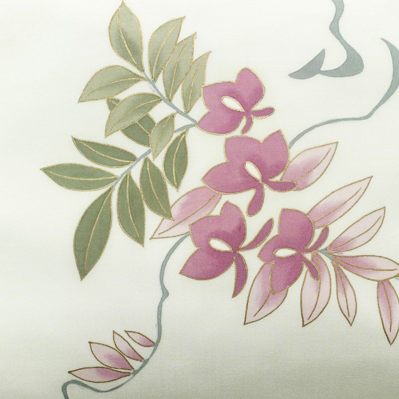 名古屋帯 太鼓柄 正絹 花柄 名古屋仕立て なごや帯 リサイクル帯 帯 金彩 シンプル 白_画像2