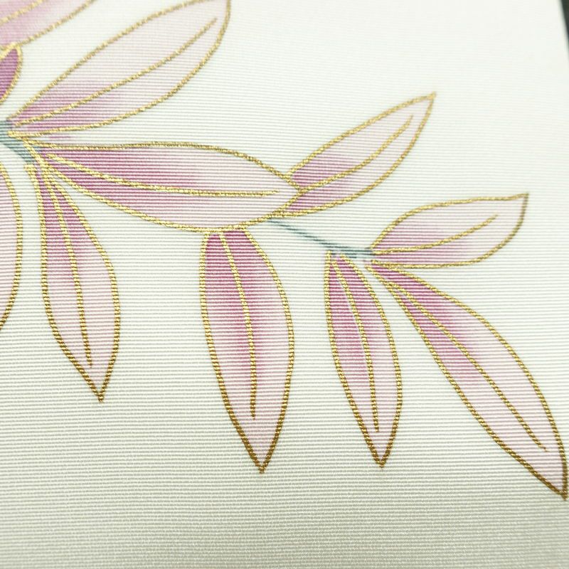 名古屋帯 太鼓柄 正絹 花柄 名古屋仕立て なごや帯 リサイクル帯 帯 金彩 シンプル 白_画像4