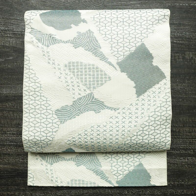 名古屋帯 六通柄 正絹 古典柄 名古屋仕立て なごや帯 リサイクル帯 帯 白_画像1