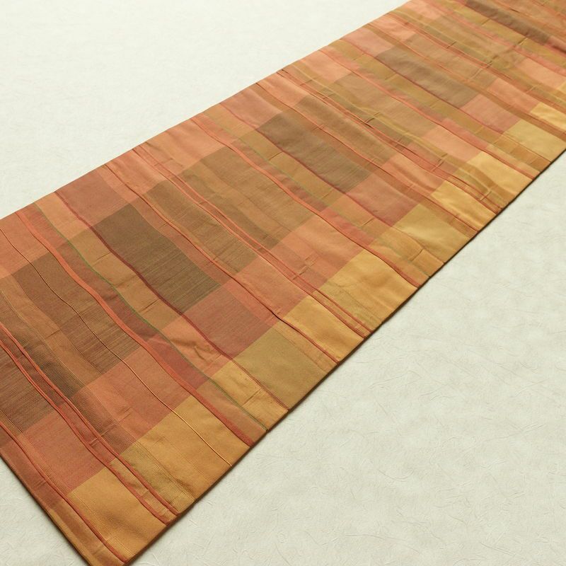 名古屋帯 六通柄 正絹 縞柄・線柄 名古屋仕立て なごや帯 リサイクル帯 帯 モダン 橙_画像9