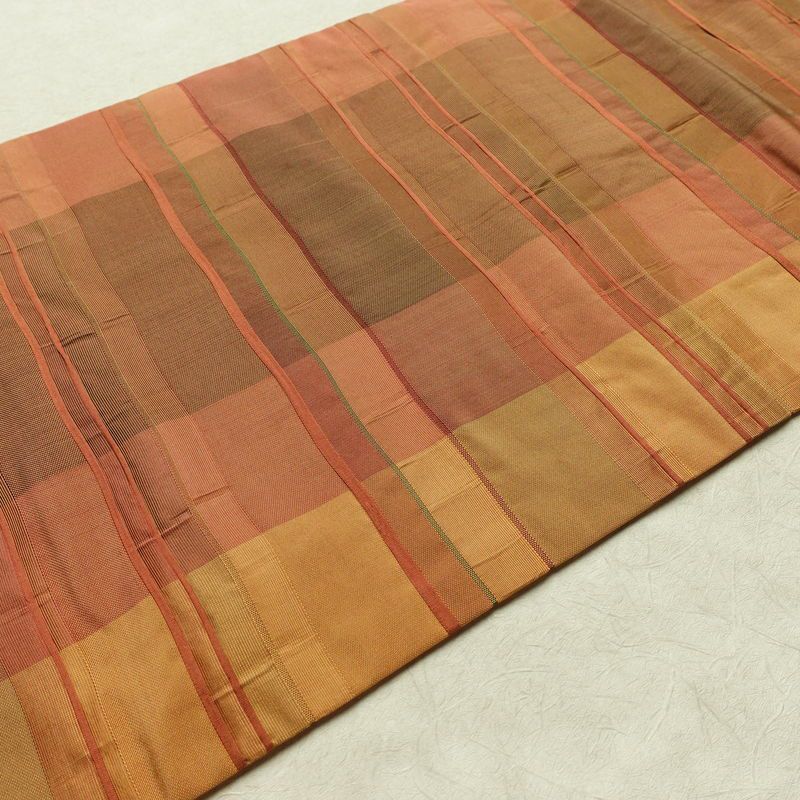 名古屋帯 六通柄 正絹 縞柄・線柄 名古屋仕立て なごや帯 リサイクル帯 帯 モダン 橙_画像11