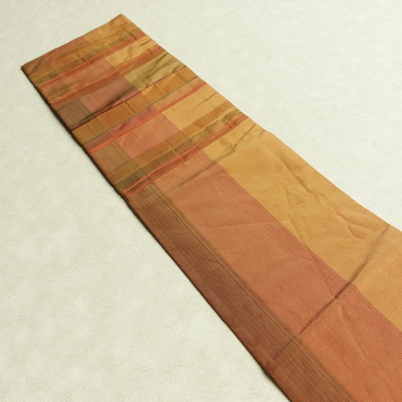 名古屋帯 六通柄 正絹 縞柄・線柄 名古屋仕立て なごや帯 リサイクル帯 帯 モダン 橙_画像17