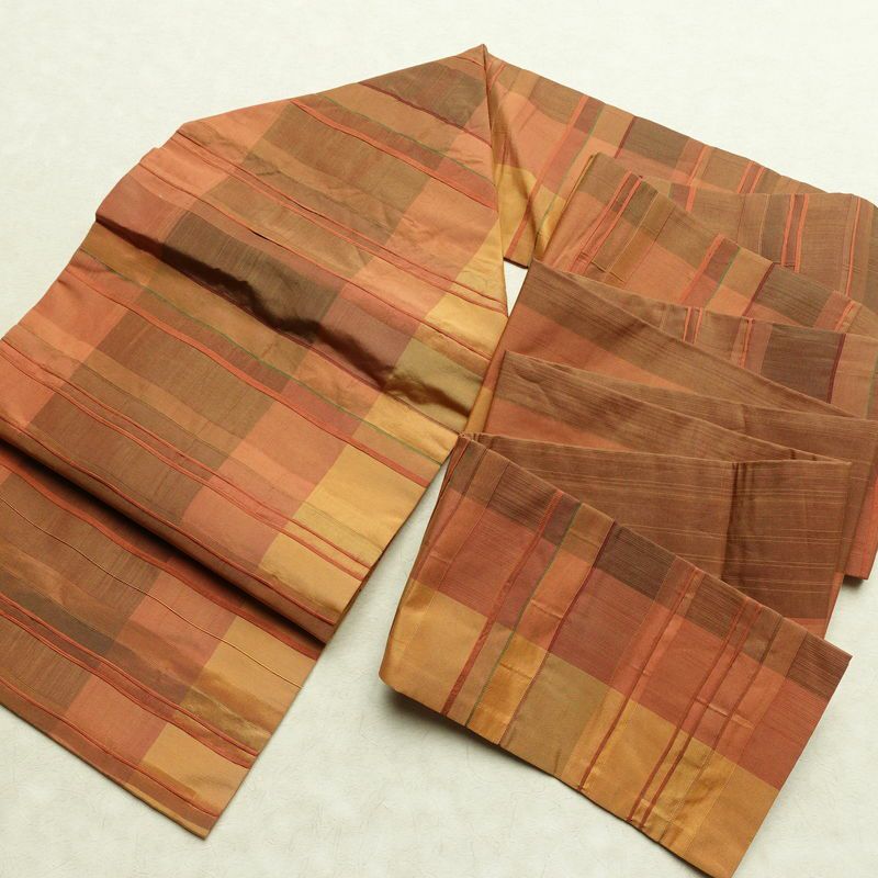 名古屋帯 六通柄 正絹 縞柄・線柄 名古屋仕立て なごや帯 リサイクル帯 帯 モダン 橙_画像18