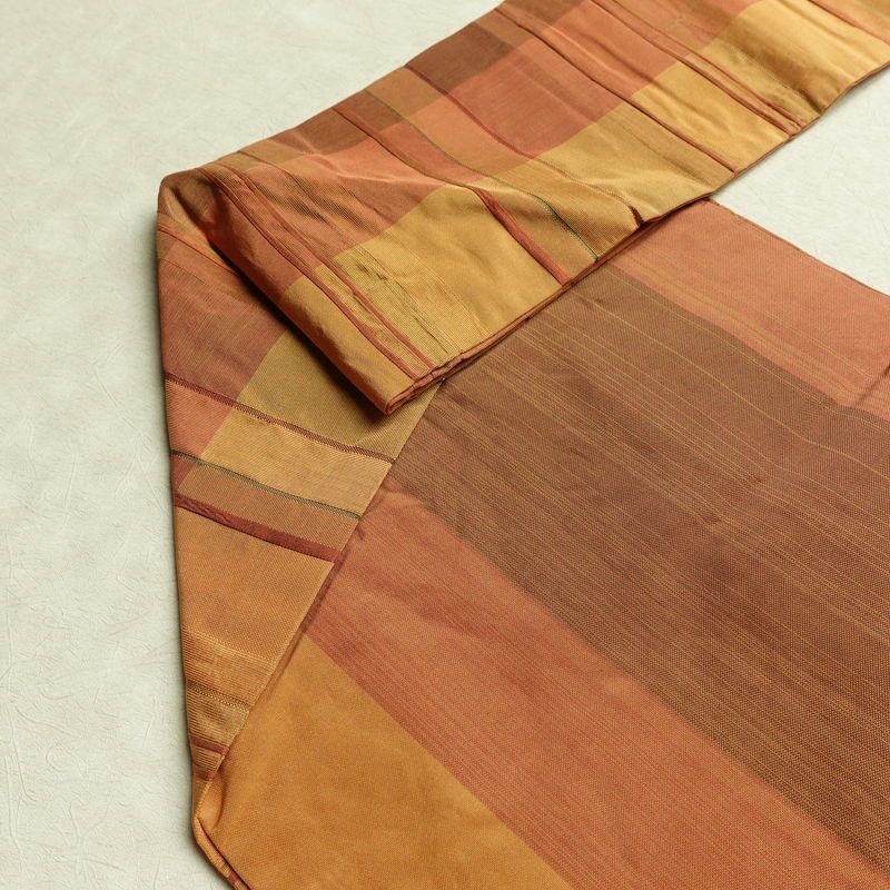 名古屋帯 六通柄 正絹 縞柄・線柄 名古屋仕立て なごや帯 リサイクル帯 帯 モダン 橙_画像19