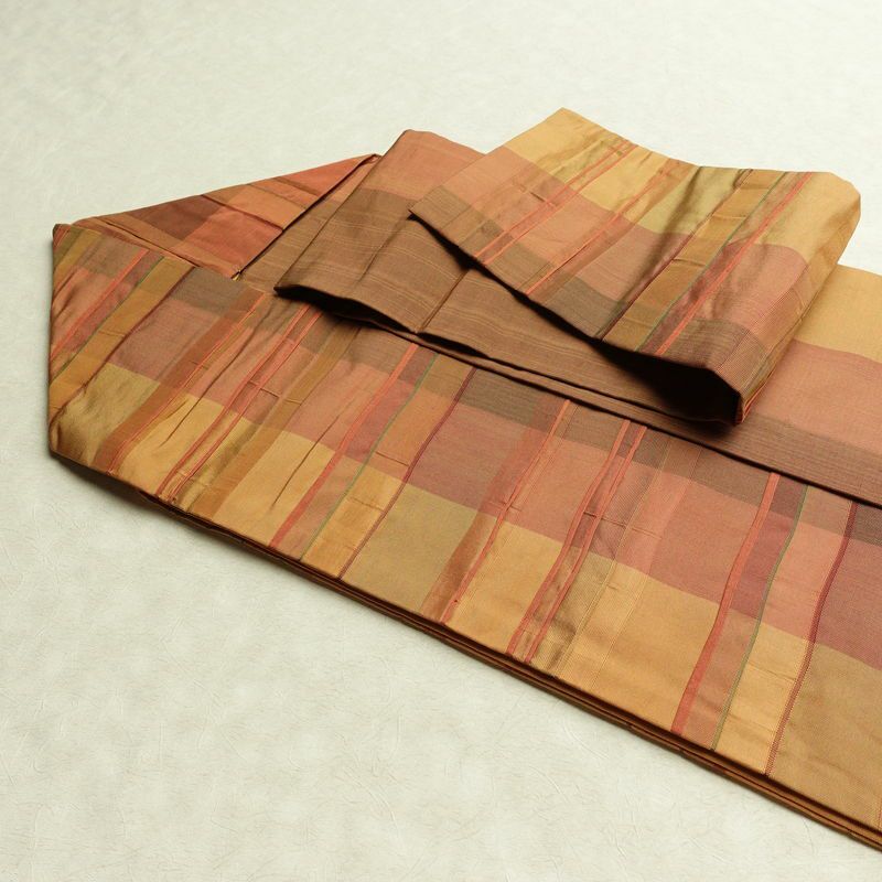 名古屋帯 六通柄 正絹 縞柄・線柄 名古屋仕立て なごや帯 リサイクル帯 帯 モダン 橙_画像21