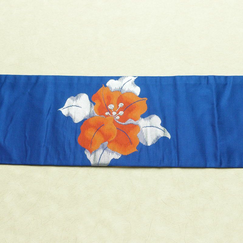 名古屋帯 太鼓柄 正絹 花柄 名古屋仕立て なごや帯 リサイクル帯 帯 箔 金糸 銀糸 青・紺_画像13