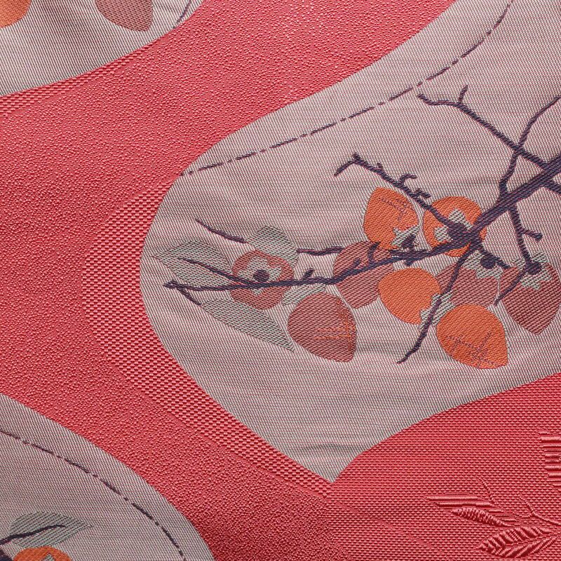 名古屋帯 六通柄 良品 正絹 木の葉・植物柄 名古屋仕立て なごや帯 リサイクル帯 帯 柿 ピンク_画像2