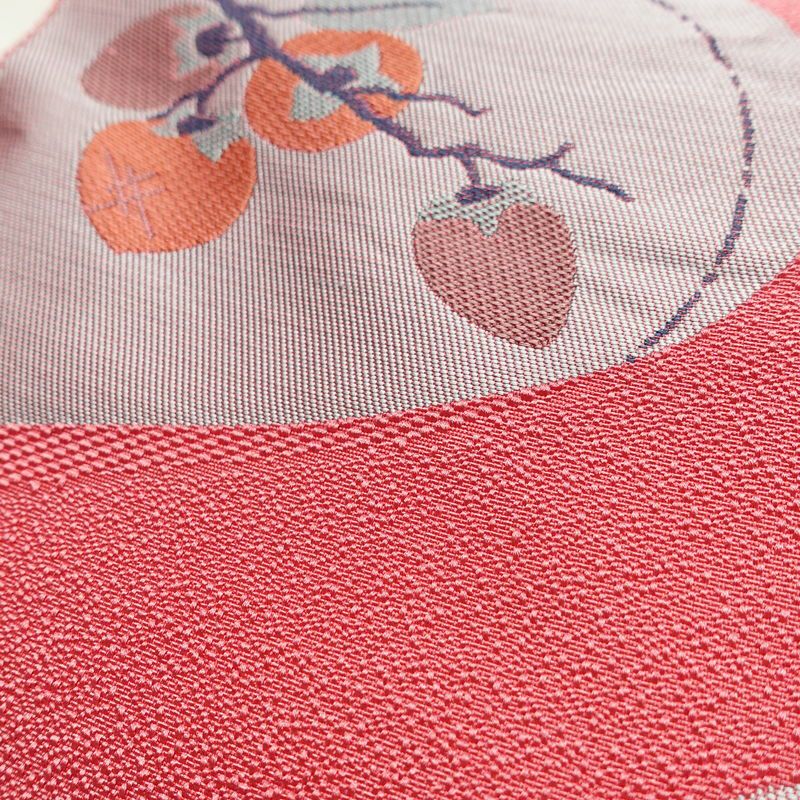 名古屋帯 六通柄 良品 正絹 木の葉・植物柄 名古屋仕立て なごや帯 リサイクル帯 帯 柿 ピンク_画像6