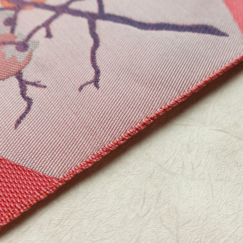 名古屋帯 六通柄 良品 正絹 木の葉・植物柄 名古屋仕立て なごや帯 リサイクル帯 帯 柿 ピンク_画像12