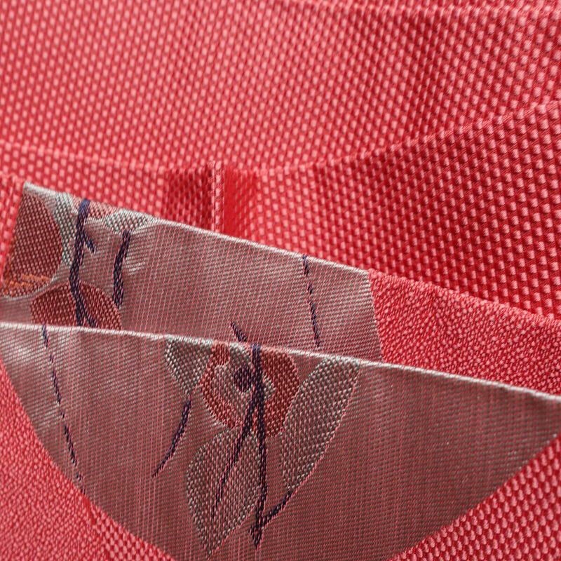 名古屋帯 六通柄 良品 正絹 木の葉・植物柄 名古屋仕立て なごや帯 リサイクル帯 帯 柿 ピンク_画像18