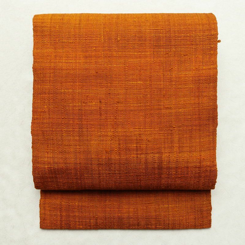 名古屋帯 全通柄 良品 正絹 無地 通し仕立て なごや帯 リサイクル帯 帯 シンプル 紬地 橙_画像1