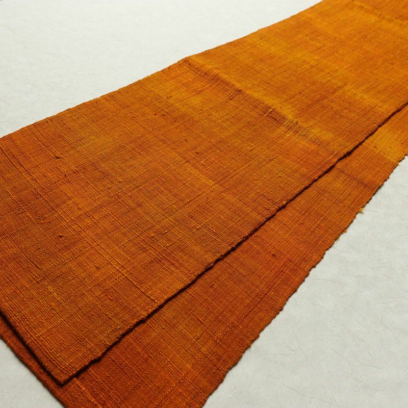 名古屋帯 全通柄 良品 正絹 無地 通し仕立て なごや帯 リサイクル帯 帯 シンプル 紬地 橙_画像8