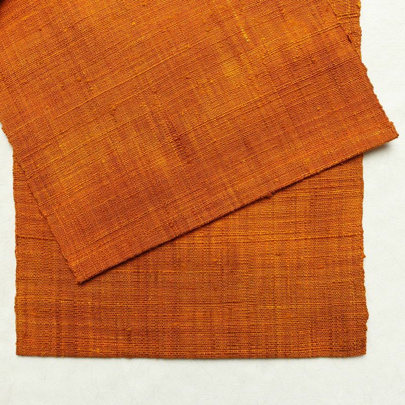 名古屋帯 全通柄 良品 正絹 無地 通し仕立て なごや帯 リサイクル帯 帯 シンプル 紬地 橙_画像13