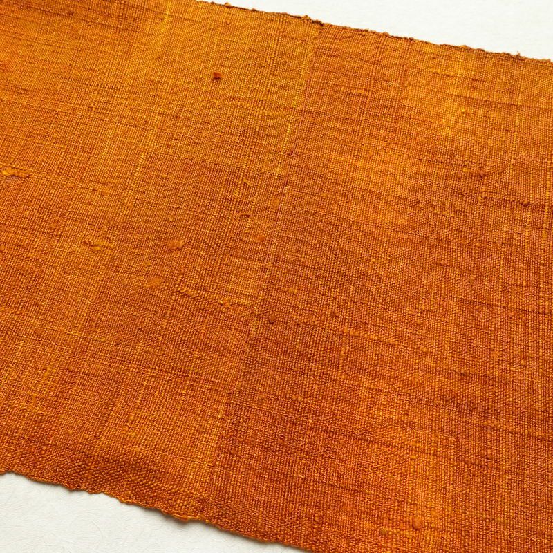 名古屋帯 全通柄 良品 正絹 無地 通し仕立て なごや帯 リサイクル帯 帯 シンプル 紬地 橙_画像16