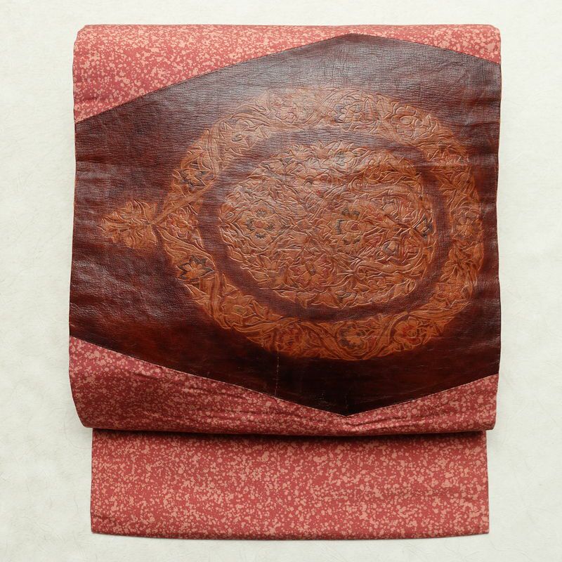 名古屋帯 太鼓柄 正絹 幾何学柄・抽象柄 名古屋仕立て なごや帯 リサイクル帯 帯 合皮 モダン ピンク_画像1