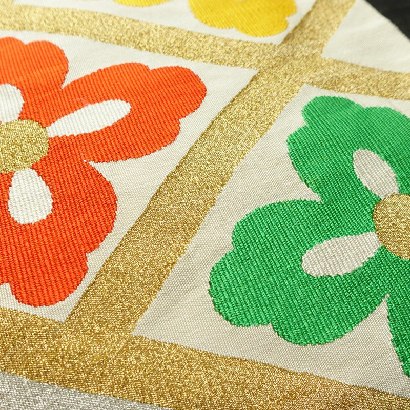 名古屋帯 太鼓柄 良品 正絹 古典柄 名古屋仕立て なごや帯 リサイクル帯 帯 金糸 シンプル 白_画像3