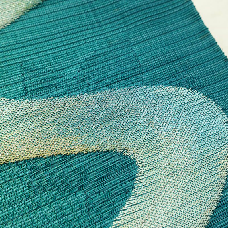 名古屋帯 太鼓柄 夏用 正絹 流水・波柄 名古屋仕立て なごや帯 リサイクル帯 帯 銀糸 緑・うぐいす色_画像4